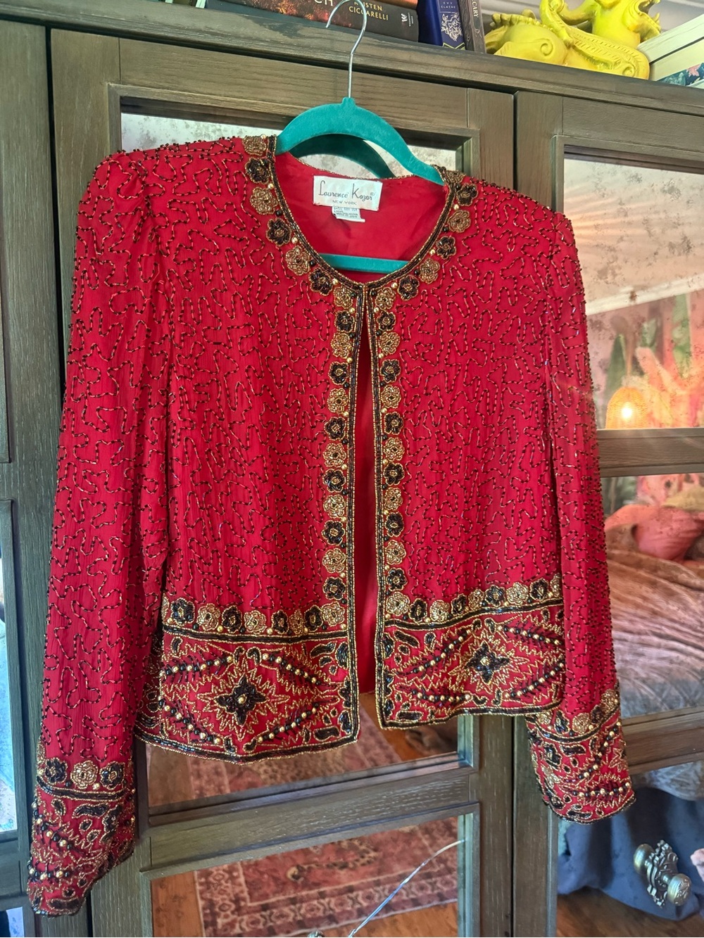 Vintage Laurence Kazar Red Silk Beaded Bolero Jacket